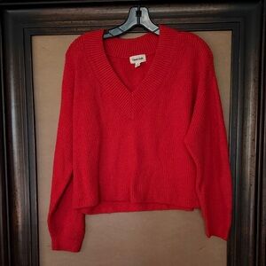 Charming Red V-Neck Sweater by Open Edit